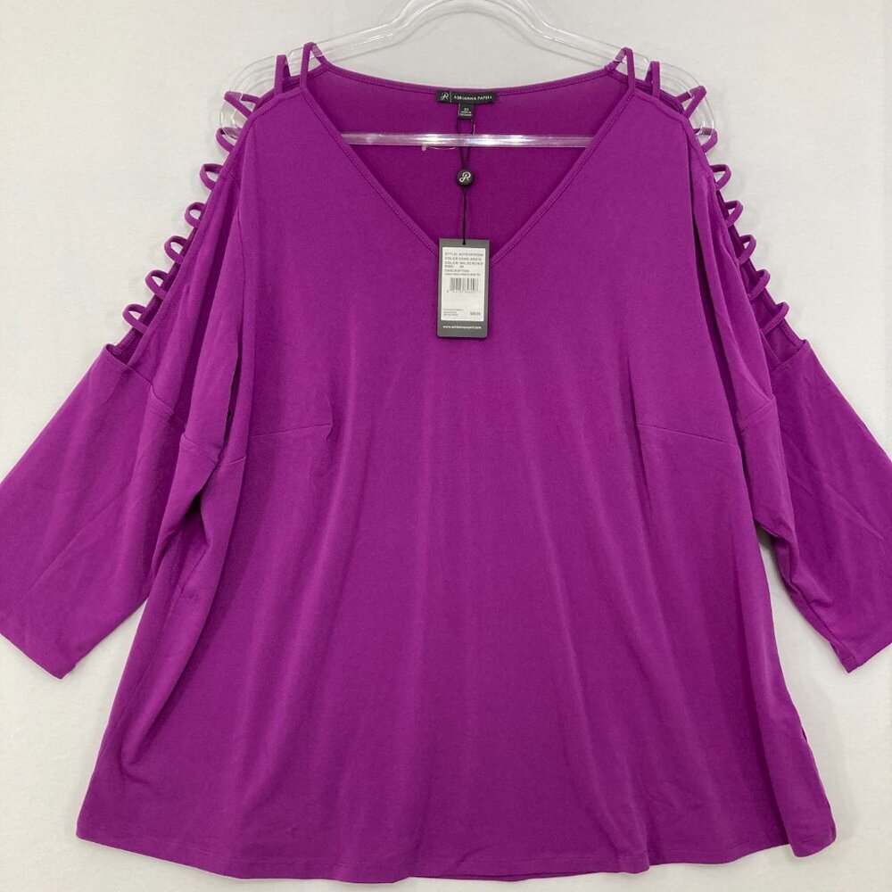 New Adrianna Papell size 2X Purple Orchid Cut Out Detail V Neck Stretch Blouse